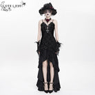 DEVIL FASHION Women's Gothic Floral Embroidered Cross Ruffle Long Slip Dress Black