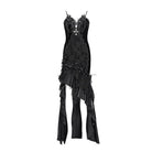 DEVIL FASHION Women's Gothic Floral Embroidered Cross Ruffle Long Slip Dress Black