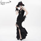 DEVIL FASHION Women's Gothic Floral Embroidered Cross Ruffle Long Slip Dress Black
