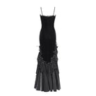 DEVIL FASHION Women's Gothic Floral Embroidered Cross Ruffle Long Slip Dress Black
