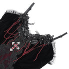 DEVIL FASHION Women's Gothic Floral Embroidered Cross Ruffle Long Slip Dress Red