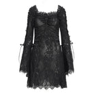 DEVIL FASHION Women's Gothic Floral Embroidered Lace-up Square-cut Collar Lace Dress Black