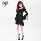 DEVIL FASHION Women's Gothic Floral Embroidered Lace-up Square-cut Collar Lace Dress Black