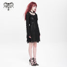 DEVIL FASHION Women's Gothic Floral Embroidered Lace-up Square-cut Collar Lace Dress Black