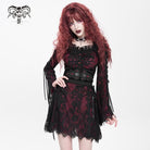 DEVIL FASHION Women's Gothic Floral Embroidered Lace-up Square-cut Collar Lace Dress Red