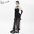 DEVIL FASHION Women's Gothic Floral Embroidered Mesh Hem Long Slip Dress