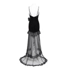 DEVIL FASHION Women's Gothic Floral Embroidered Mesh Hem Long Slip Dress