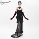 DEVIL FASHION Women's Gothic Floral Embroidered Mesh Hem Long Slip Dress