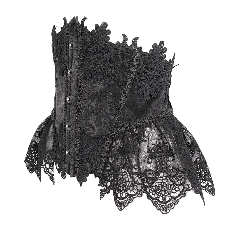 DEVIL FASHION Women's Gothic Floral Embroidered Mesh Splice Faux Leather Underbust Corset