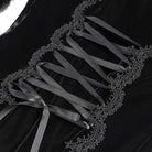 DEVIL FASHION Women's Gothic Floral Embroidered Mesh Splice Lace-up Hooded Dress Black