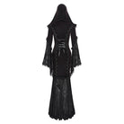 DEVIL FASHION Women's Gothic Floral Embroidered Mesh Splice Lace-up Hooded Dress Red