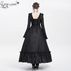 DEVIL FASHION Women's Gothic Floral Embroidered Ruched Lace-up Long Sleeved Dress Black