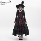 DEVIL FASHION Women's Gothic Floral Embroidered Ruched Lace-up Long Sleeved Dress Red