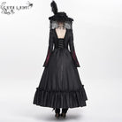 DEVIL FASHION Women's Gothic Floral Embroidered Ruched Lace-up Long Sleeved Dress Red