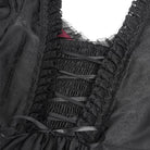 DEVIL FASHION Women's Gothic Floral Embroidered Ruched Lace-up Long Sleeved Dress Red