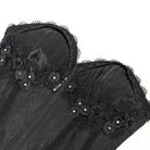 DEVIL FASHION Women's Gothic Floral Embroidered Ruffled Lace-up Tank Top Black