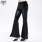 DEVIL FASHION Women's Gothic Floral Embroidered Velvet Flared Pants