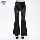 DEVIL FASHION Women's Gothic Floral Embroidered Velvet Flared Pants
