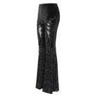 DEVIL FASHION Women's Gothic Floral Embroidered Velvet Flared Pants