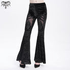 DEVIL FASHION Women's Gothic Floral Embroidered Velvet Flared Pants