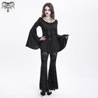 DEVIL FASHION Women's Gothic Floral Embroidered Velvet Flared Pants