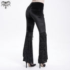 DEVIL FASHION Women's Gothic Floral Embroidered Velvet Flared Pants