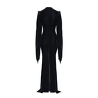 DEVIL FASHION Women's Gothic Floral Embroidered Velvet Long Dress Black