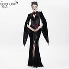 DEVIL FASHION Women's Gothic Floral Embroidered Velvet Long Dress Black