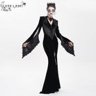 DEVIL FASHION Women's Gothic Floral Embroidered Velvet Long Dress Black