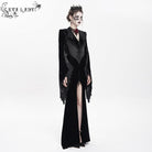 DEVIL FASHION Women's Gothic Floral Embroidered Velvet Long Dress Black