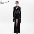 DEVIL FASHION Women's Gothic Floral Embroidered Velvet Long Dress Black