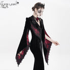 DEVIL FASHION Women's Gothic Floral Embroidered Velvet Long Dress Red