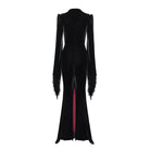 DEVIL FASHION Women's Gothic Floral Embroidered Velvet Long Dress Red