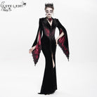 DEVIL FASHION Women's Gothic Floral Embroidered Velvet Long Dress Red
