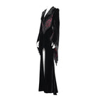 DEVIL FASHION Women's Gothic Floral Embroidered Velvet Long Dress Red