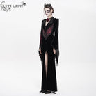 DEVIL FASHION Women's Gothic Floral Embroidered Velvet Long Dress Red