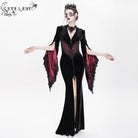 DEVIL FASHION Women's Gothic Floral Embroidered Velvet Long Dress Red
