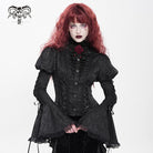DEVIL FASHION Women's Gothic Floral Jacquard Lace-up Puff Sleeved Shirt Black