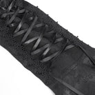 DEVIL FASHION Women's Gothic Floral Jacquard Lace-up Puff Sleeved Shirt Black