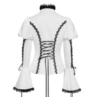DEVIL FASHION Women's Gothic Floral Jacquard Lace-up Puff Sleeved Shirt White