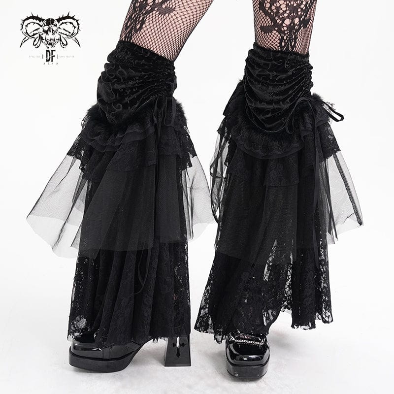 DEVIL FASHION Women's Gothic Floral Lace Mesh Leg Warmers