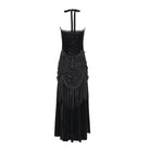DEVIL FASHION Women's Gothic Floral Ruched Lace-up Maxi Dress Black