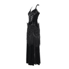 DEVIL FASHION Women's Gothic Floral Ruched Lace-up Maxi Dress Black