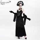 DEVIL FASHION Women's Gothic Floral Ruched Lace-up Maxi Dress Black