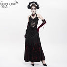 DEVIL FASHION Women's Gothic Floral Ruched Lace-up Maxi Dress  Red