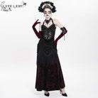 DEVIL FASHION Women's Gothic Floral Ruched Lace-up Maxi Dress  Red