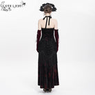 DEVIL FASHION Women's Gothic Floral Ruched Lace-up Maxi Dress  Red