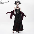 DEVIL FASHION Women's Gothic Floral Ruched Lace-up Maxi Dress  Red