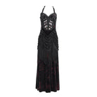 DEVIL FASHION Women's Gothic Floral Ruched Lace-up Maxi Dress  Red