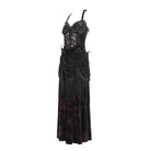 DEVIL FASHION Women's Gothic Floral Ruched Lace-up Maxi Dress  Red